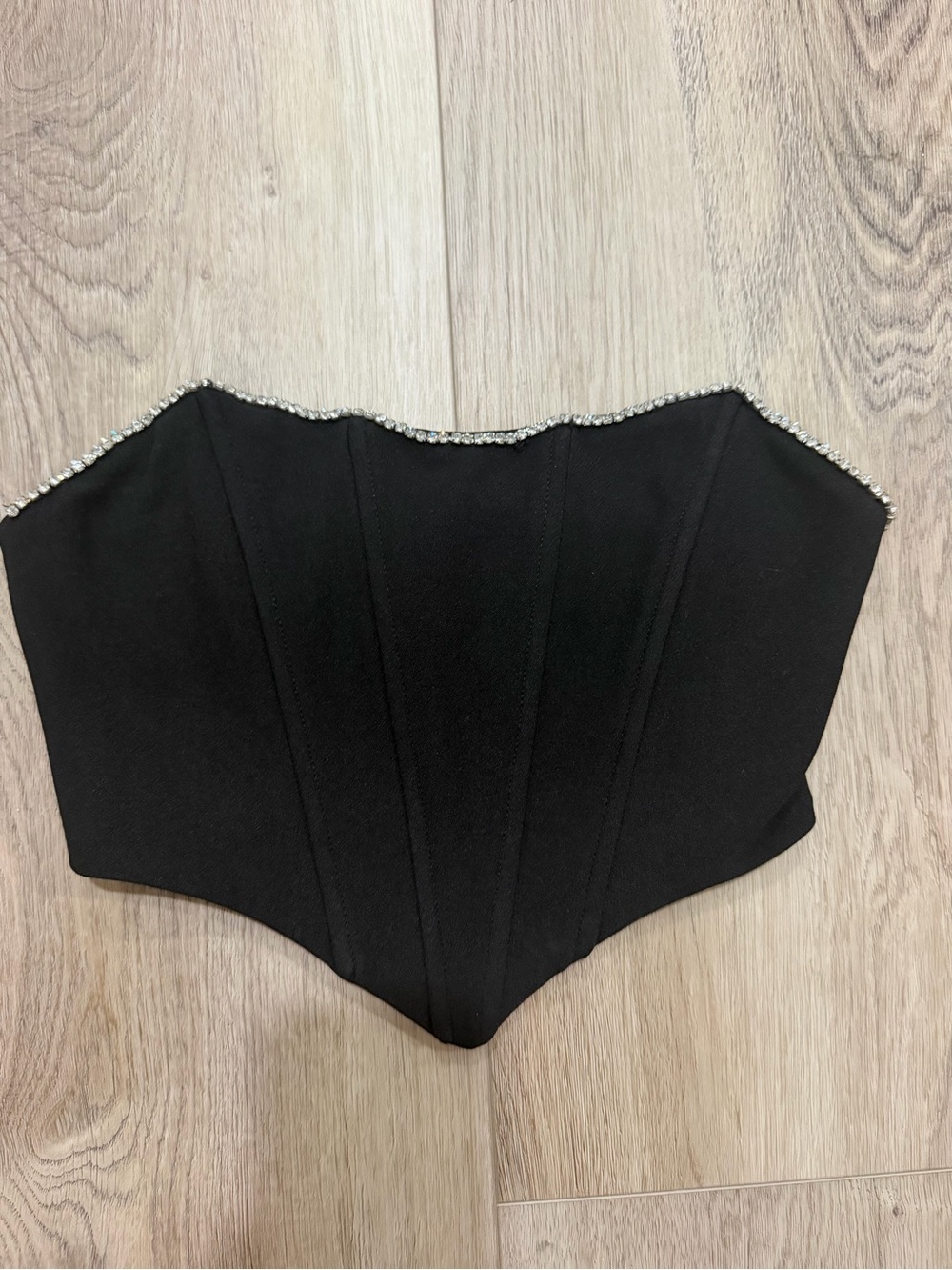 Princess Polly Black Strapless Corset‎ Top with Rhinestone Trim
